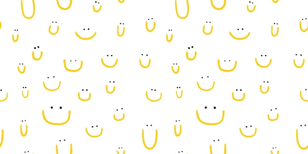 Vector hand drawn seamless pattern with cute smiles yellow doodle for card fabric wrapping paper