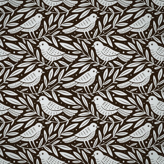 ベクトル 飾り鳥と枝の手描きのシームレスパターン 自然の花の森のシームレスのパターン
