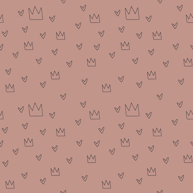 Hand drawn seamless pattern with doodle crowns cute baby and little princess design children's room wallpaper and clothes texture