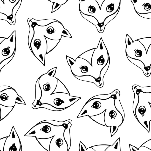 Hand drawn seamless pattern with doodle fox