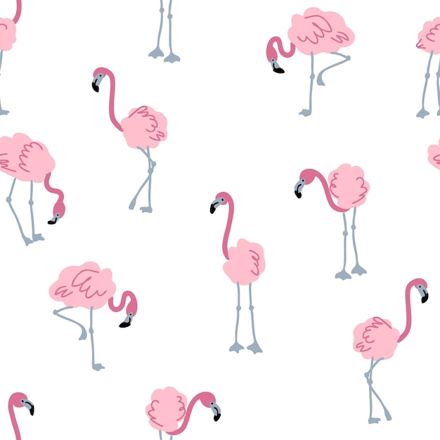 Hand drawn seamless pattern with flamingo Perfect for Tshirt textile and print Doodle vector illustration for decor and design