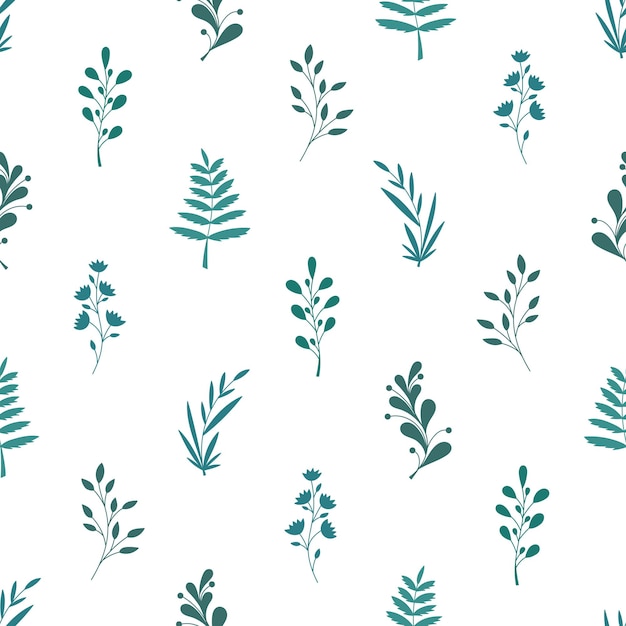 Hand drawn seamless pattern with floral elements pattern with leaves twigs branches berries grass