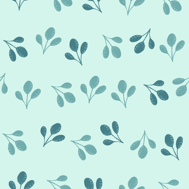 Vector hand drawn seamless pattern with foliage abstract silhouettes. blue leaf elements on pastel background. stock illustration. vector design for textile, fabric, giftwrap, wallpapers.