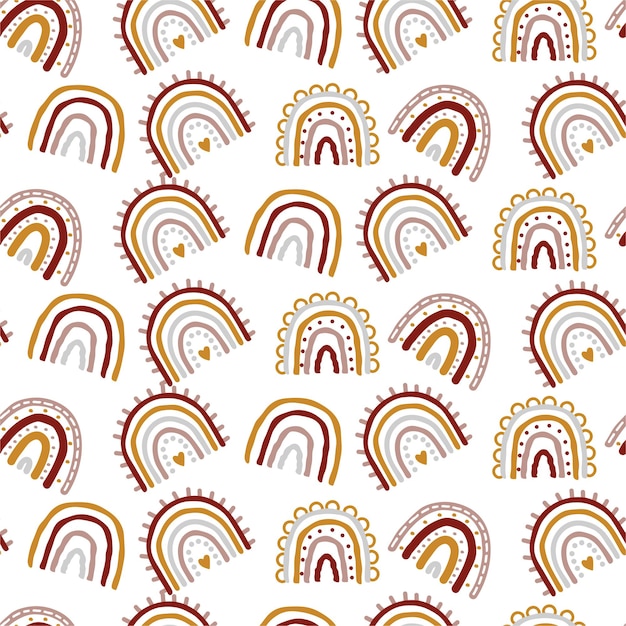 Hand drawn seamless pattern with rainbows and seamless pattern