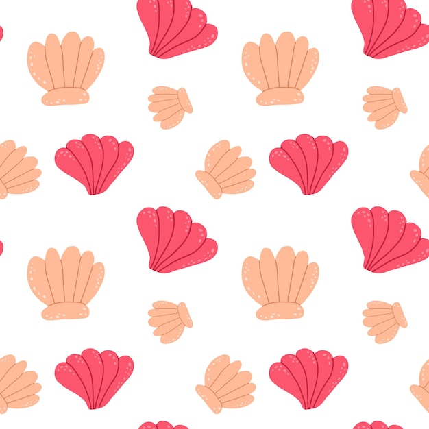 Hand drawn seamless pattern with shells