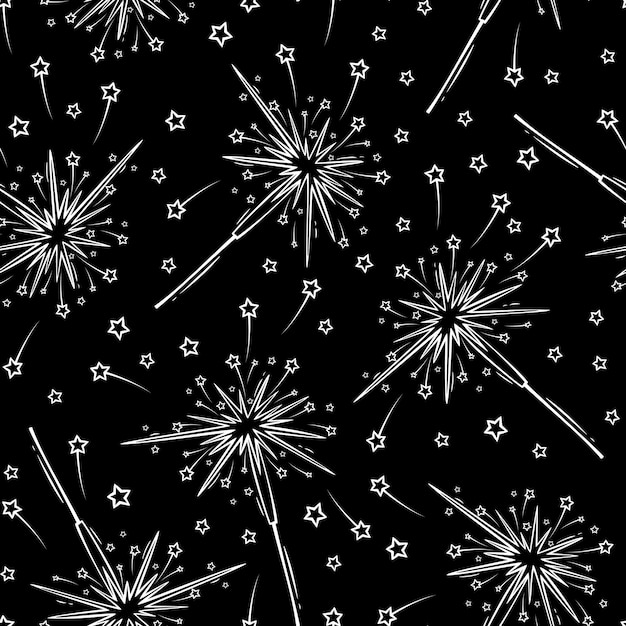 Hand drawn seamless  pattern with sparklers in doodle style Christmas pattern with sparklers