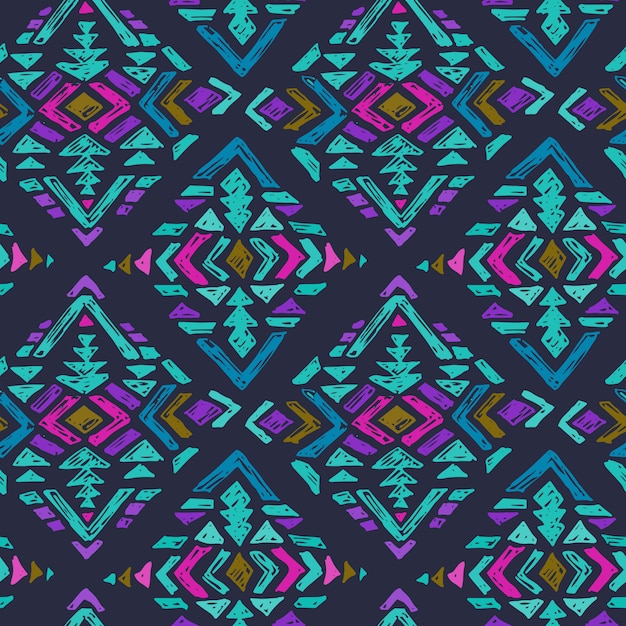 Vector hand drawn seamless pattern with tribal abstract elements