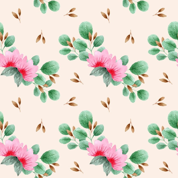 Hand drawn seamless pink floral pattern