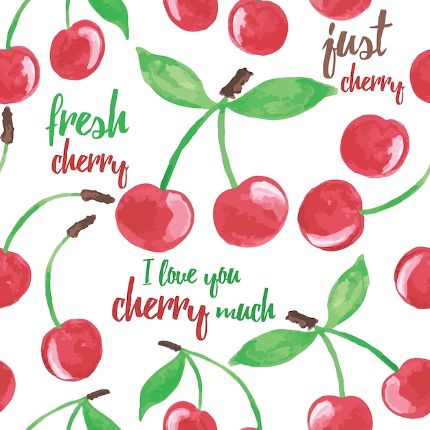 Ручной рисунок бесшовный векторный рисунок с вишней и словом вдохновения Летний сочный ягодный фон