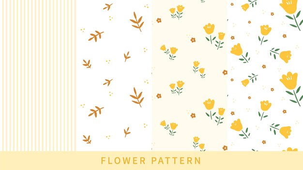 Vector hand drawn seamless yellow flower pattern collection.