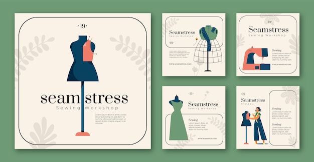 Vector hand drawn seamstress instagram posts