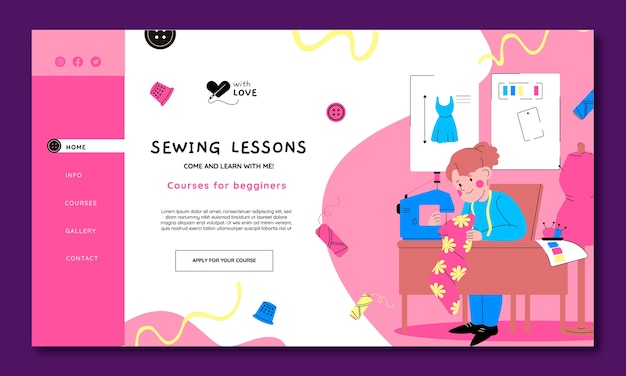 Vector hand drawn seamstress landing page