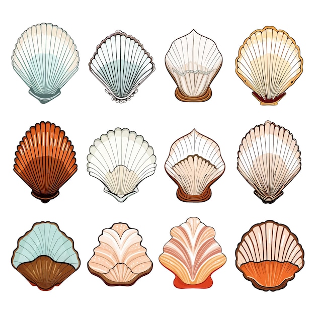 Vector hand drawn seashells cartoon vector illustration clipart white background