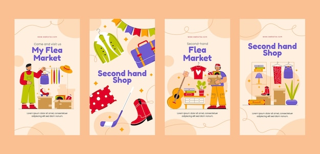 Vector hand drawn second hand shop instagram stories