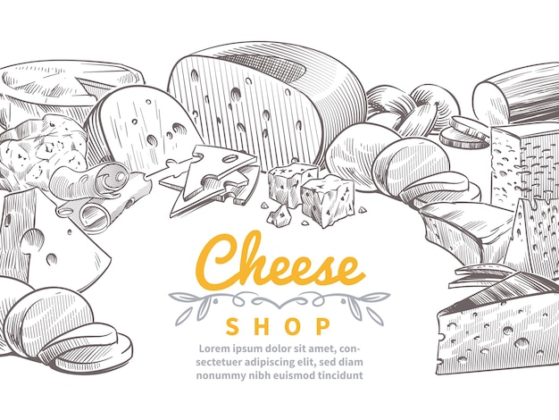 Vector hand drawn selection of cheeses