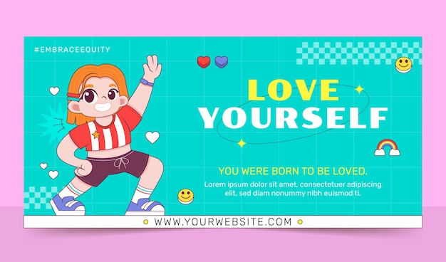 손으로 그린 자기 사랑 수평 배너 템플릿