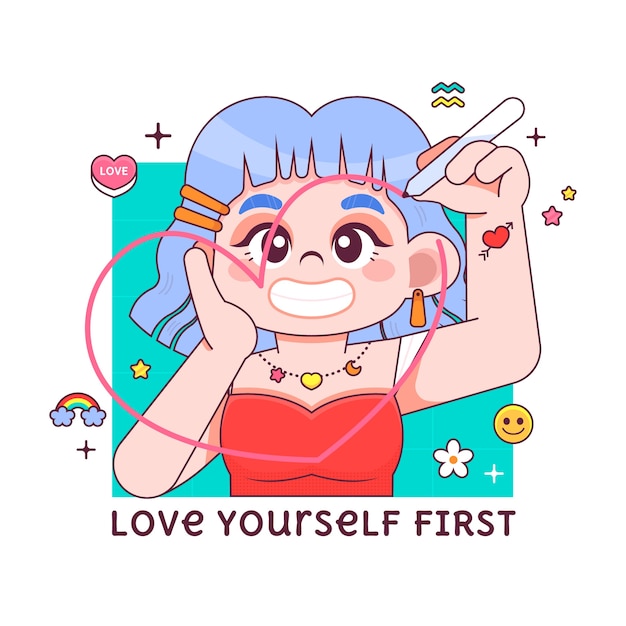 손으로 그린 자기 사랑 일러스트레이션