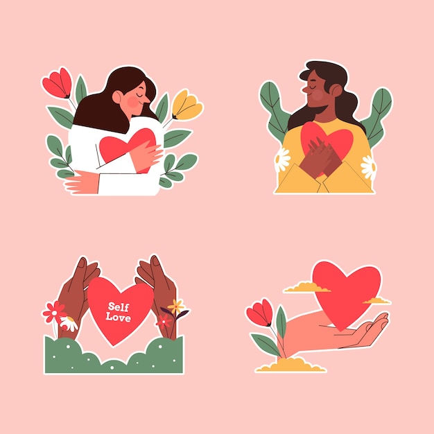 Vector hand drawn self love sticker set