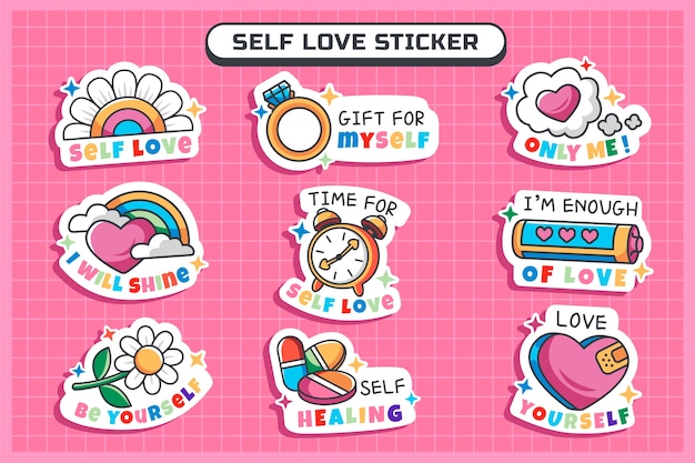 Hand drawn self love sticker set