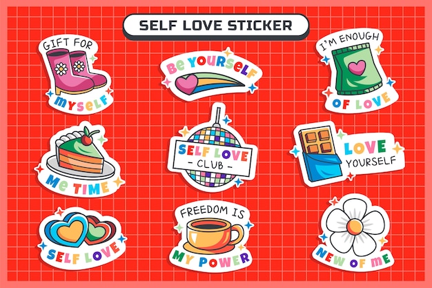 Hand drawn self love sticker set