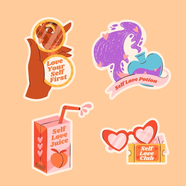 Vector hand drawn self love sticker set