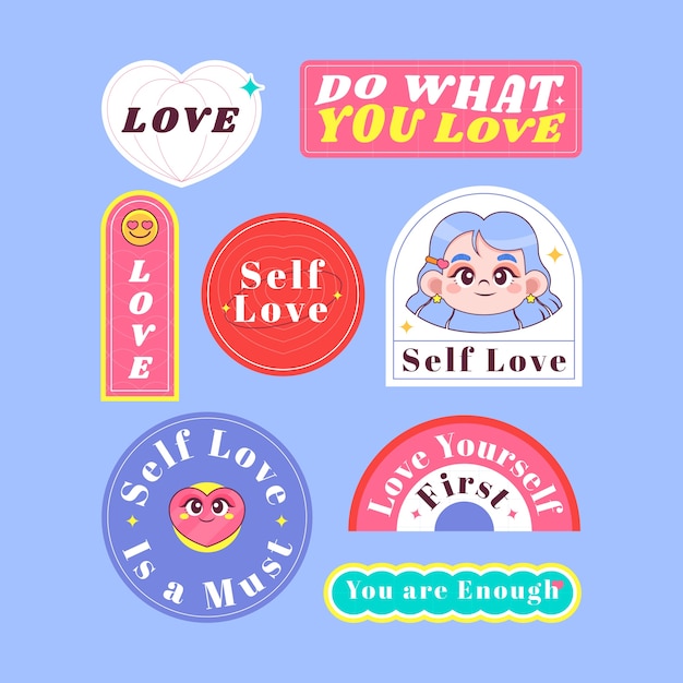 hand drawn self love stickers collection