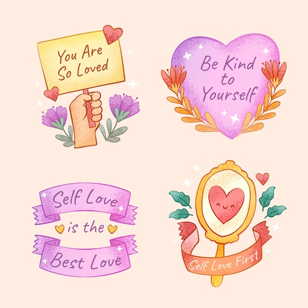 Hand drawn self love stickers collection