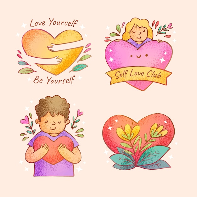 Vector hand drawn self love stickers collection