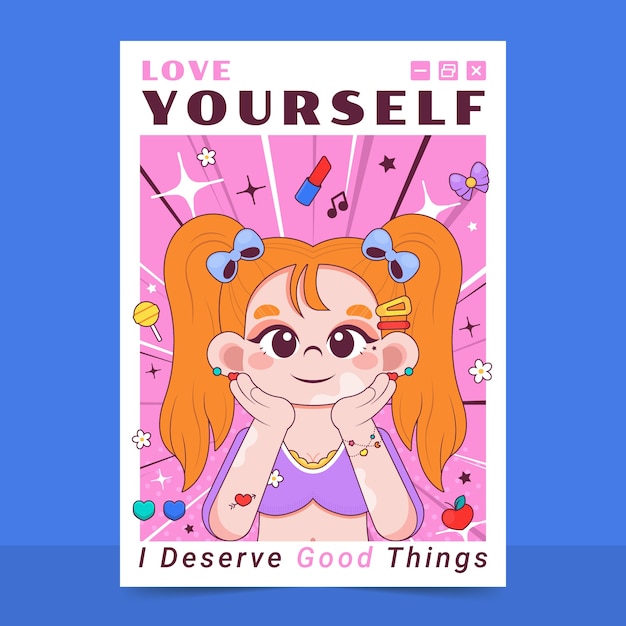 Vector hand drawn self love vertical poster template