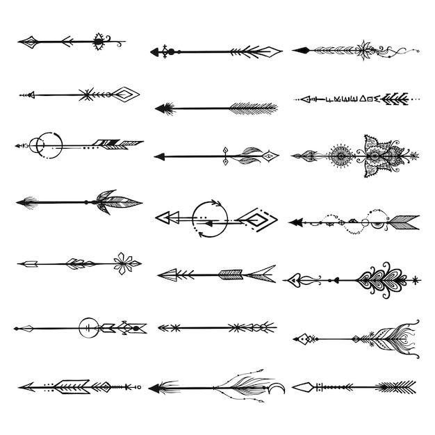 Vector hand drawn set of arrow on white background