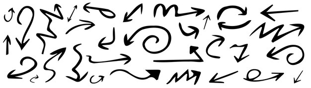 手描きの矢印のセット白い背景の上のコレクション黒い矢印ベクトルイラスト
