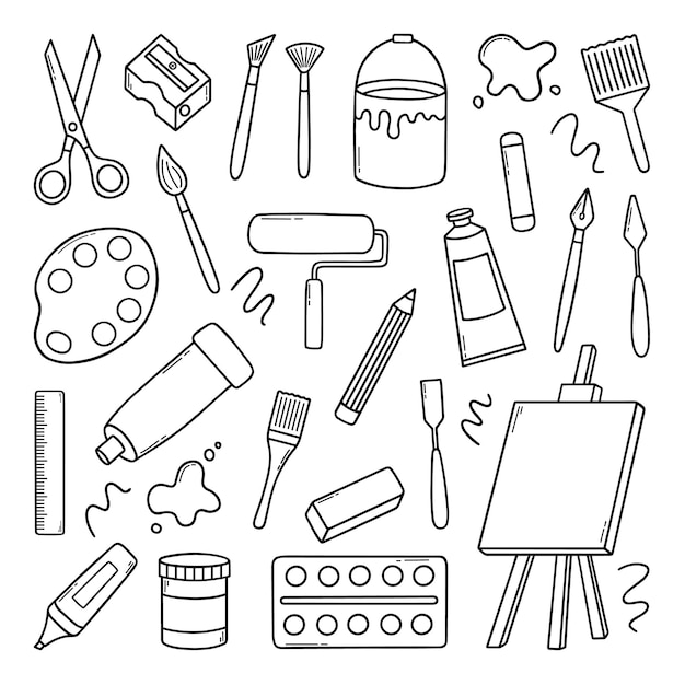 Premium Vector  Hand drawn set of artist tools doodle art