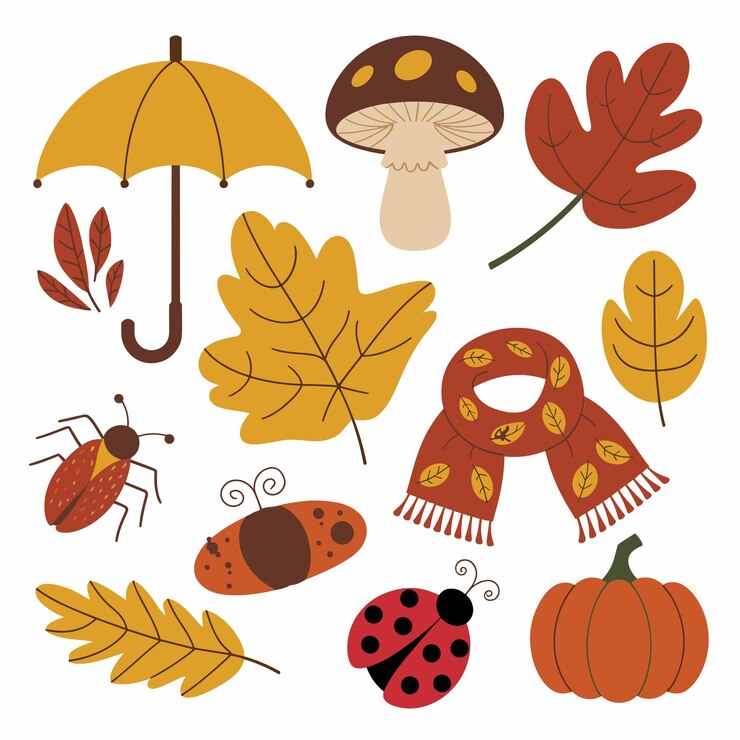 Vector hand drawn set of autumn badges cliparts stickers cute and cozy illustrations