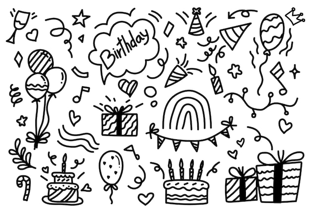 Hand drawn set of birthday.