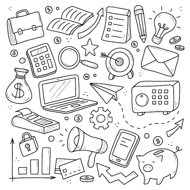 Hand drawn set of business and finance elements