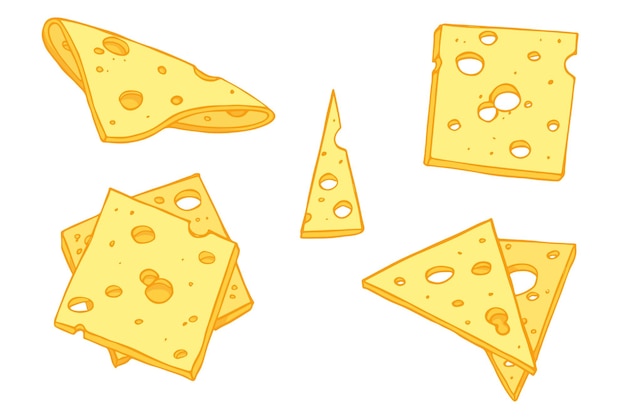 Hand drawn set of cheese parts and slices Cheese icon Vector cheese clipart