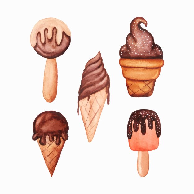 Vector hand drawn set of chocolate ice cream illustration