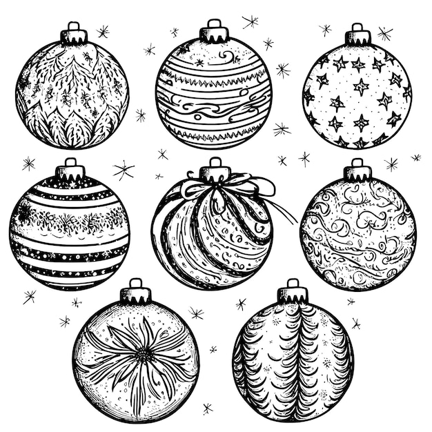 Hand drawn set of christmas balls