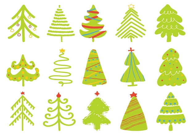 Hand drawn set of christmas trees. holidays background.