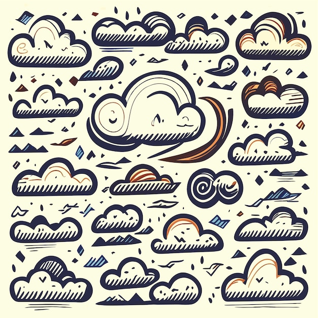 Vector hand drawn set of clouds doodle sky in sketch style