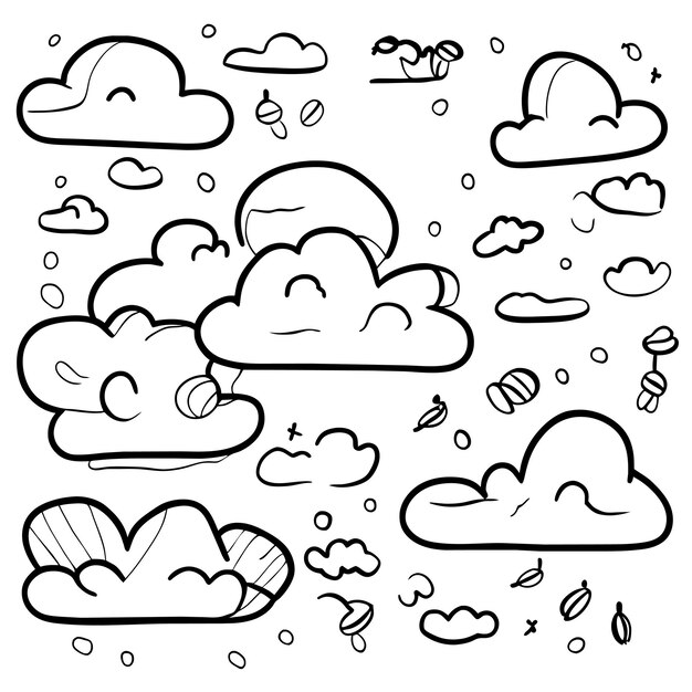 Vector hand drawn set of clouds doodle sky in sketch style