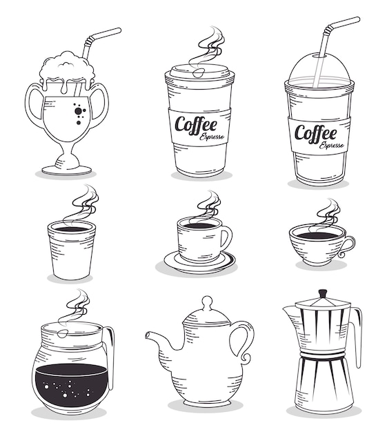 Caffè set disegnato a mano