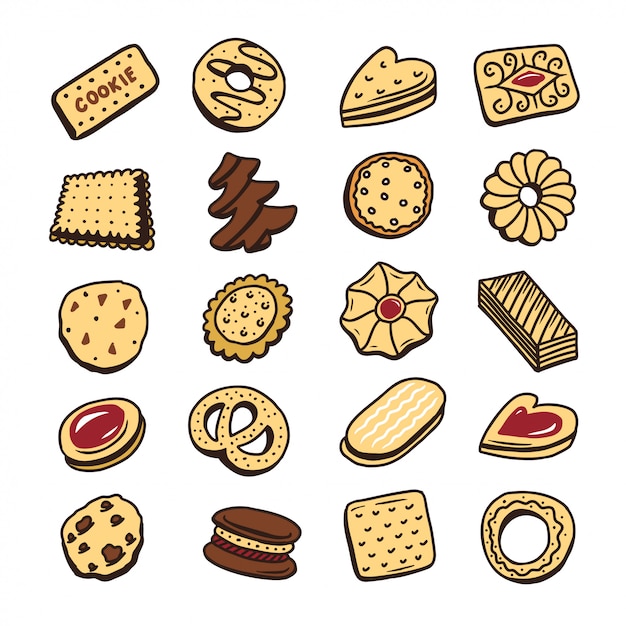 Hand drawn set of cookies biscuits desserts