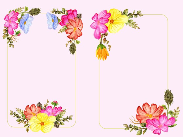 Hand drawn set of cosmos flower frame