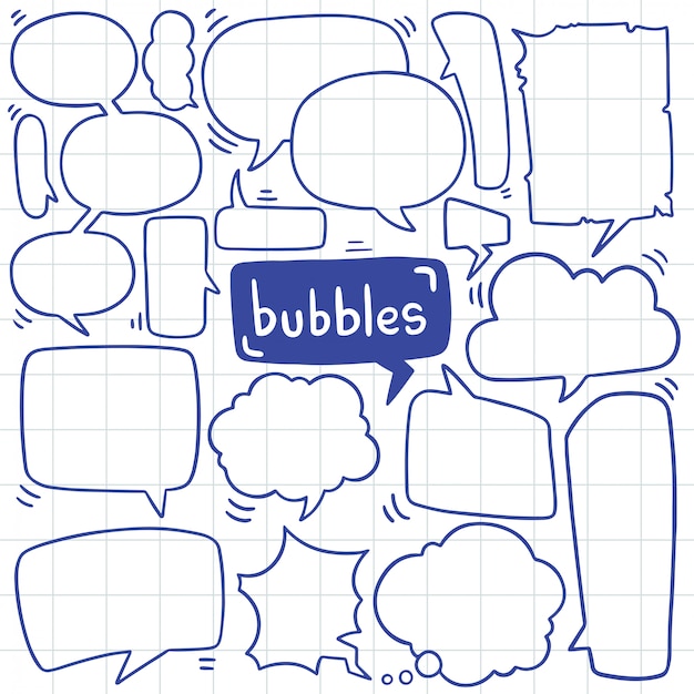 Hand drawn set of cute speech bubble in doodle style