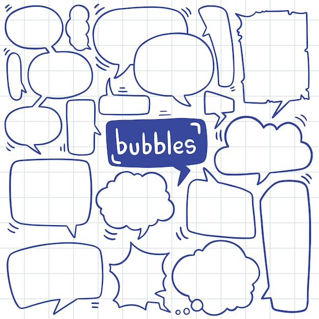 Hand drawn  set of cute speech bubble in doodle style