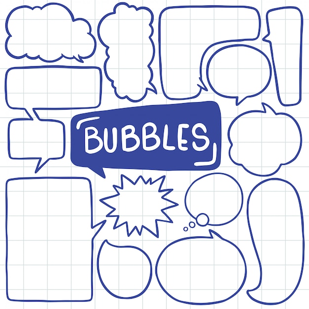 Vector hand drawn  set of cute speech bubble in doodle style