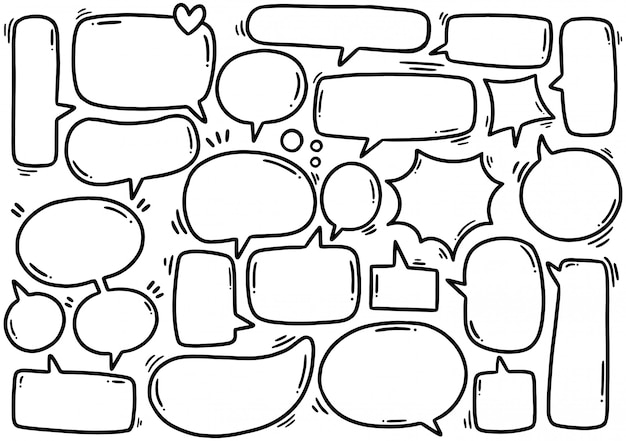 hand drawn Set of cute speech bubble eith text in doodle style