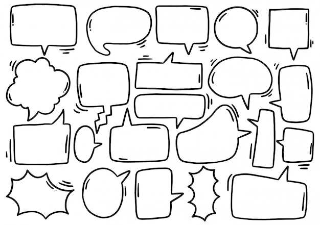 hand drawn   Set of cute speech bubble eith text in doodle style