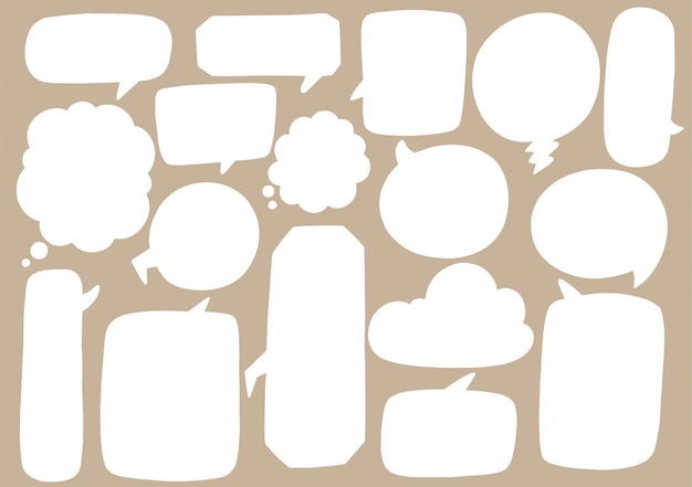 Hand drawn   set of cute speech bubbles  in doodle style